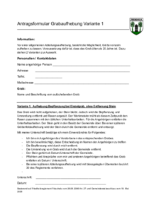 Antragsformular Grabaufhebung Variante 1
